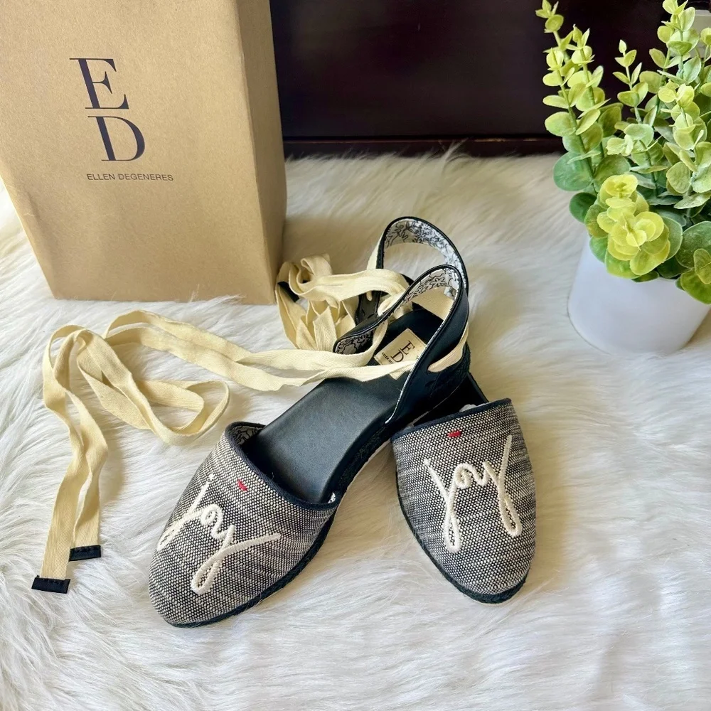 ED by Ellen DeGeneres Lourana‎ Ankle Wrap Black and White Espadrilles Size 7M